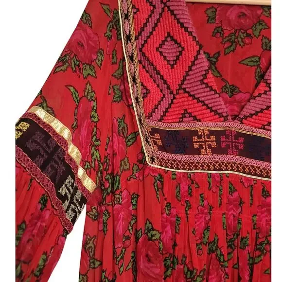 Free People Bold Blooms Embroidered Red Midi Dress - Picture 6 of 9